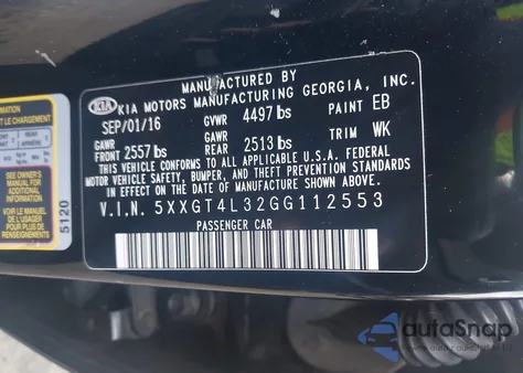 2016 Kia Optima Lx z USA, uszkodzony, nr VIN 5XXGT4L32GG112553